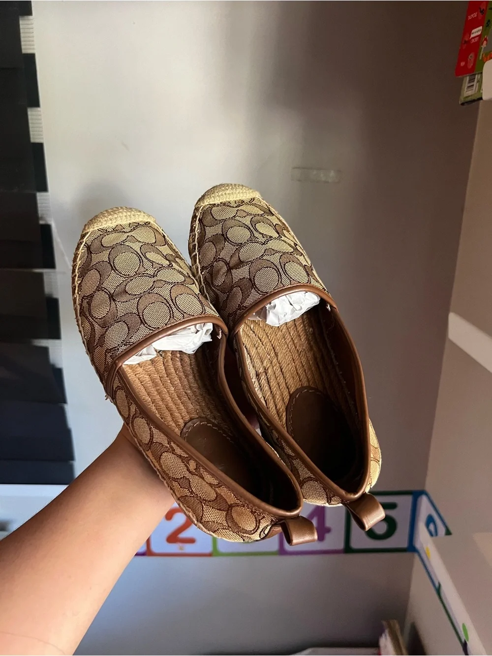 Coach Tan Signature Jacquard Espadrille Slip-Ons